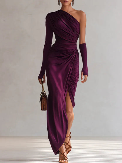 Women's Rhianna Chic Maxi Dress with Sleeves and Side Slit
