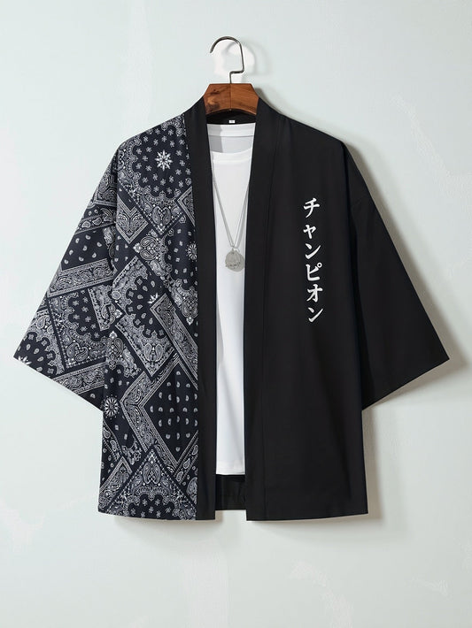 Aki | Men’s Lightweight Kimono Cardigan with Asymmetric Neck and 3/4 Sleeve