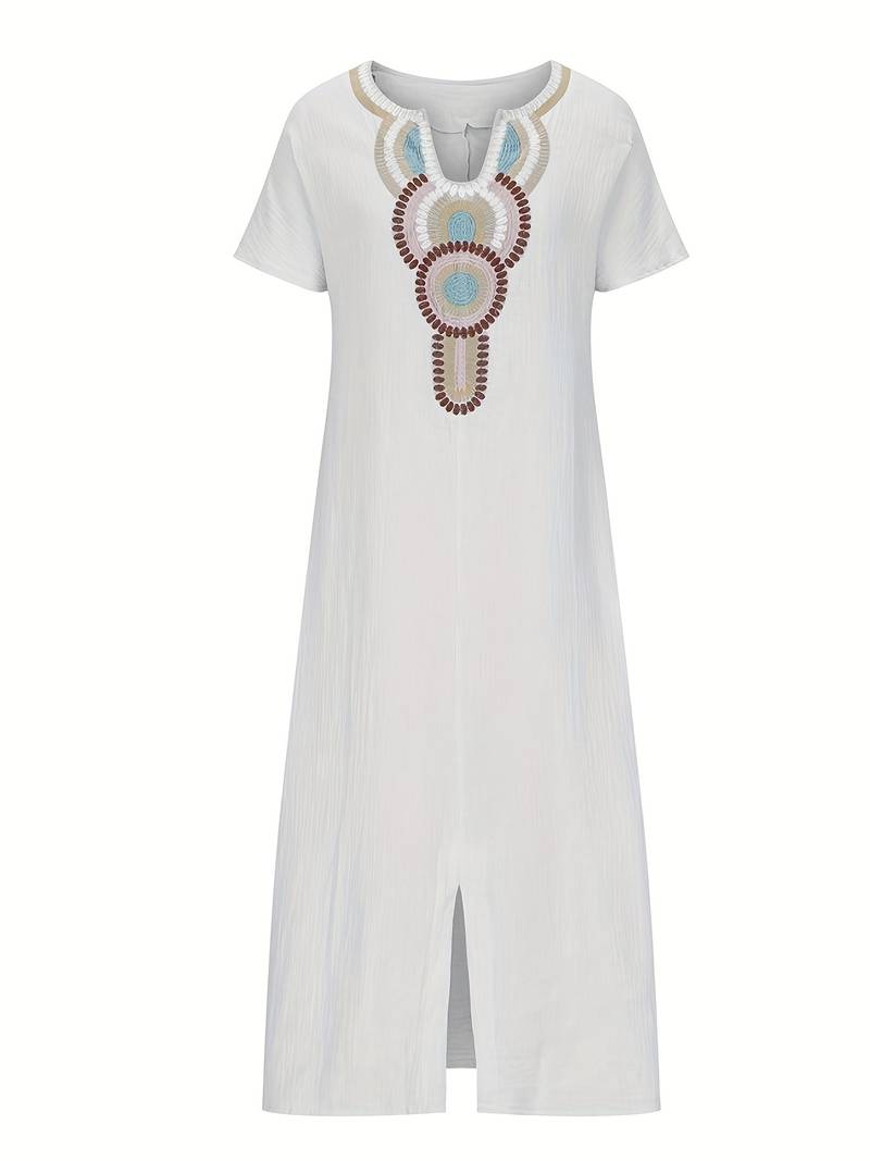 Demi | Women's Boho Maxi Split Dress with Neckline and Side Slit