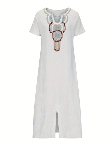 Demi | Women's Boho Maxi Split Dress with Neckline and Side Slit