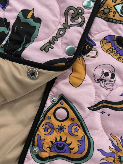 Women's Relaxed Mystic Symbols Print Quilted Jacket