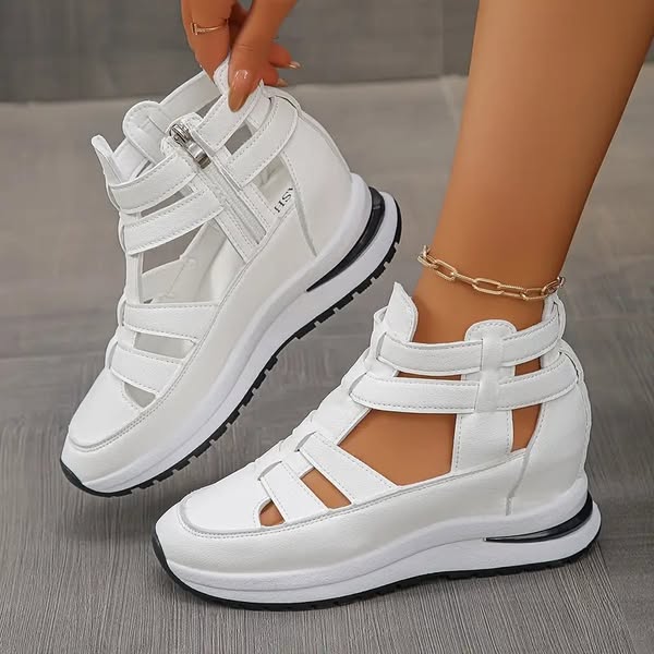 Women's Cushioned Open-Toe Lightweight Wedge Sandals with Side Zip for Ultimate Comfort