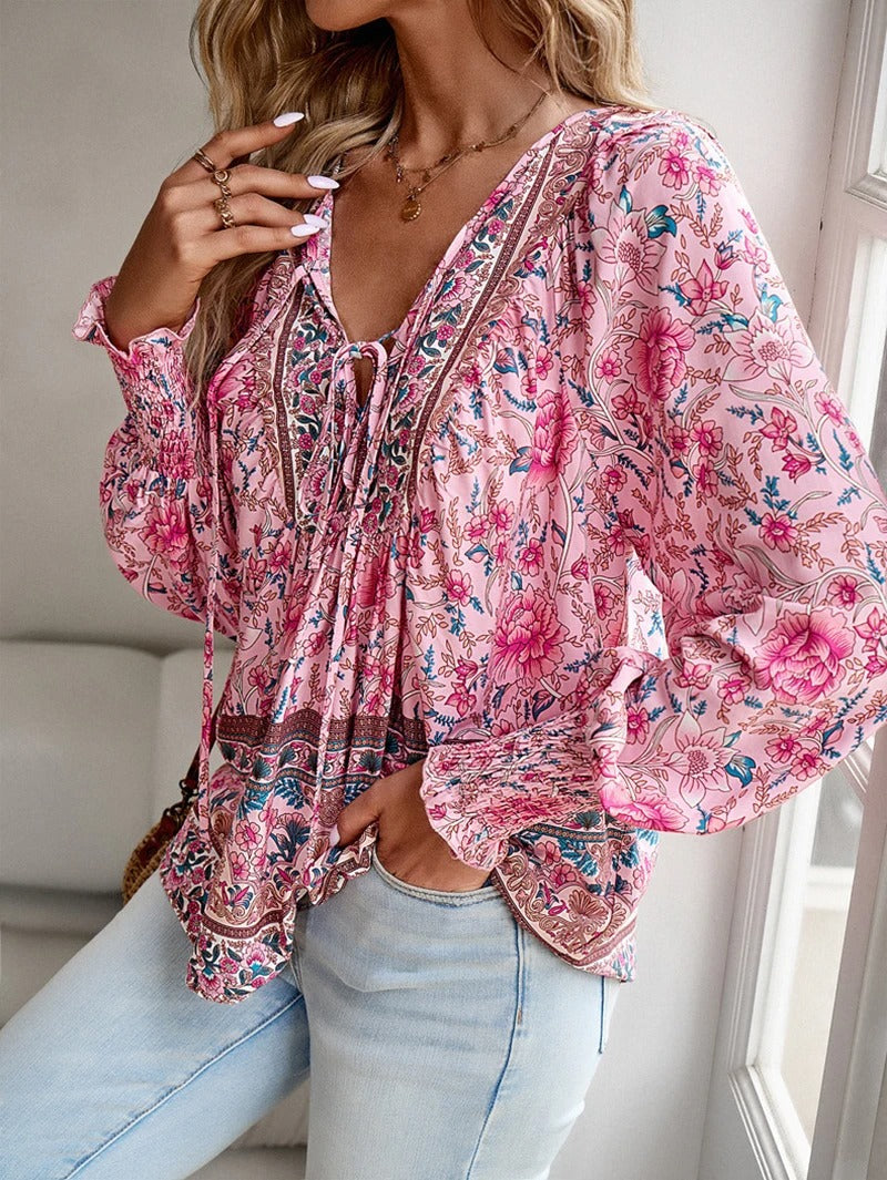 Helena | Women's Summer Floral Top with Drawstring