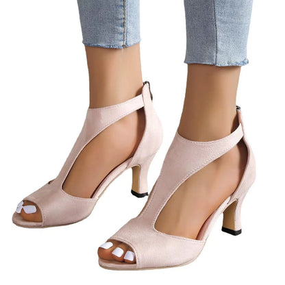 Women's Open-Toe Back Zipper Fish-Shaped Heeled Shoes