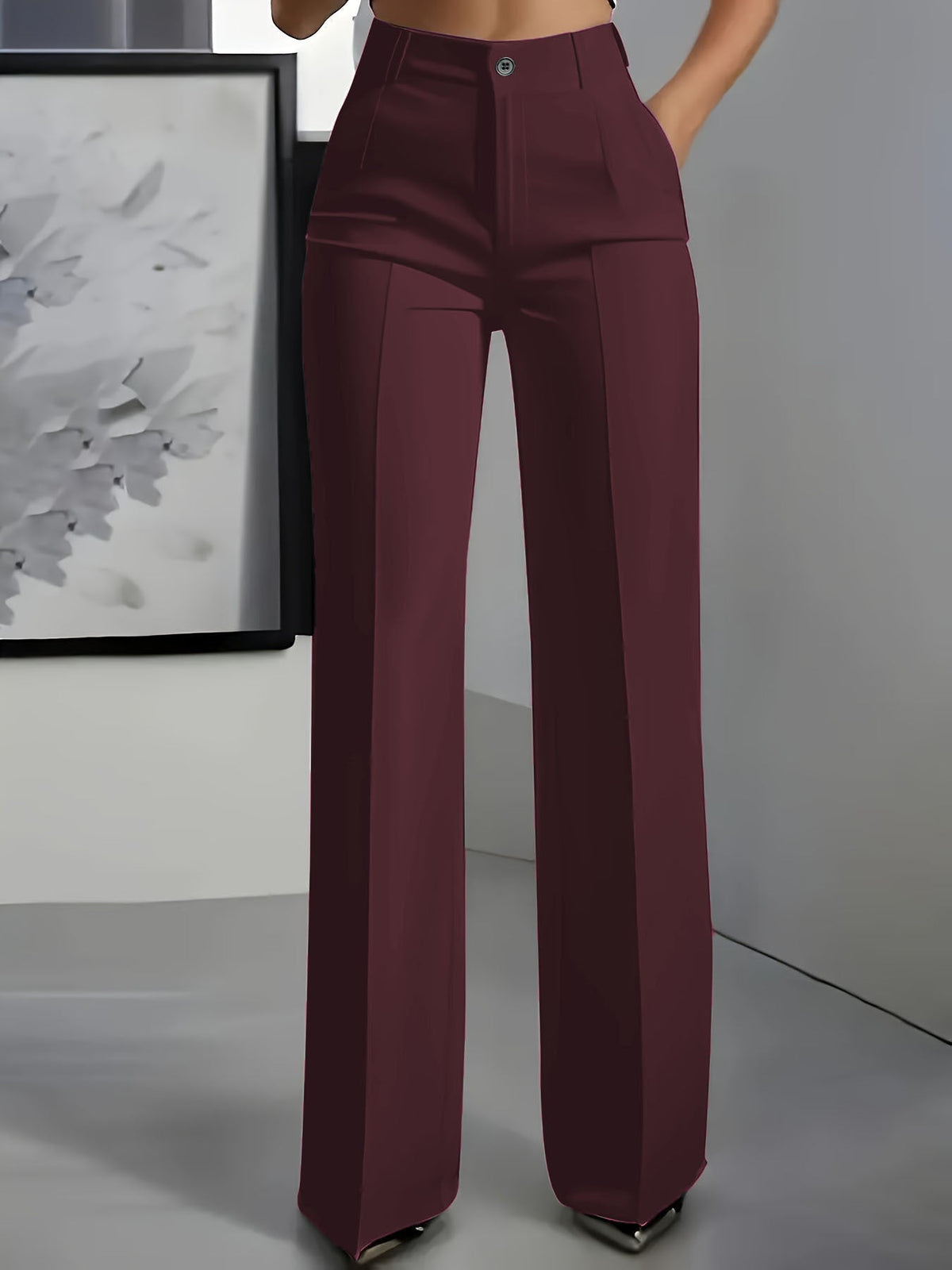 High-Waisted Women's Trousers with Stretchy Waistband