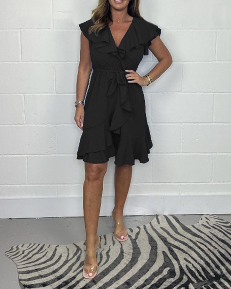 Rachel | Women's Elegant V-Neck Ruffle Dress