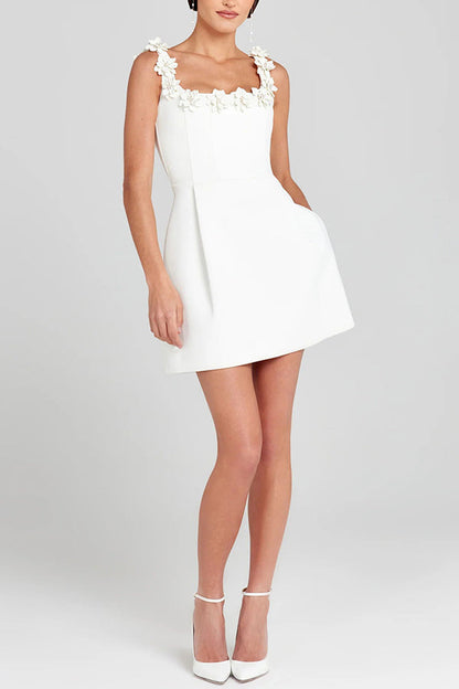 Cindy | Women's Feminine Mini Dress with Floral Applications and Pockets