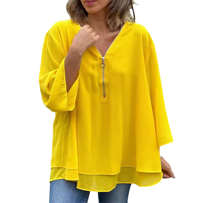 Heidi | Women's Longline V-Neck Flowy Zipped Top