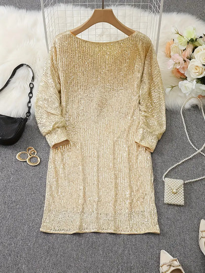 Women's Contrast Sequin Party Mini Dress