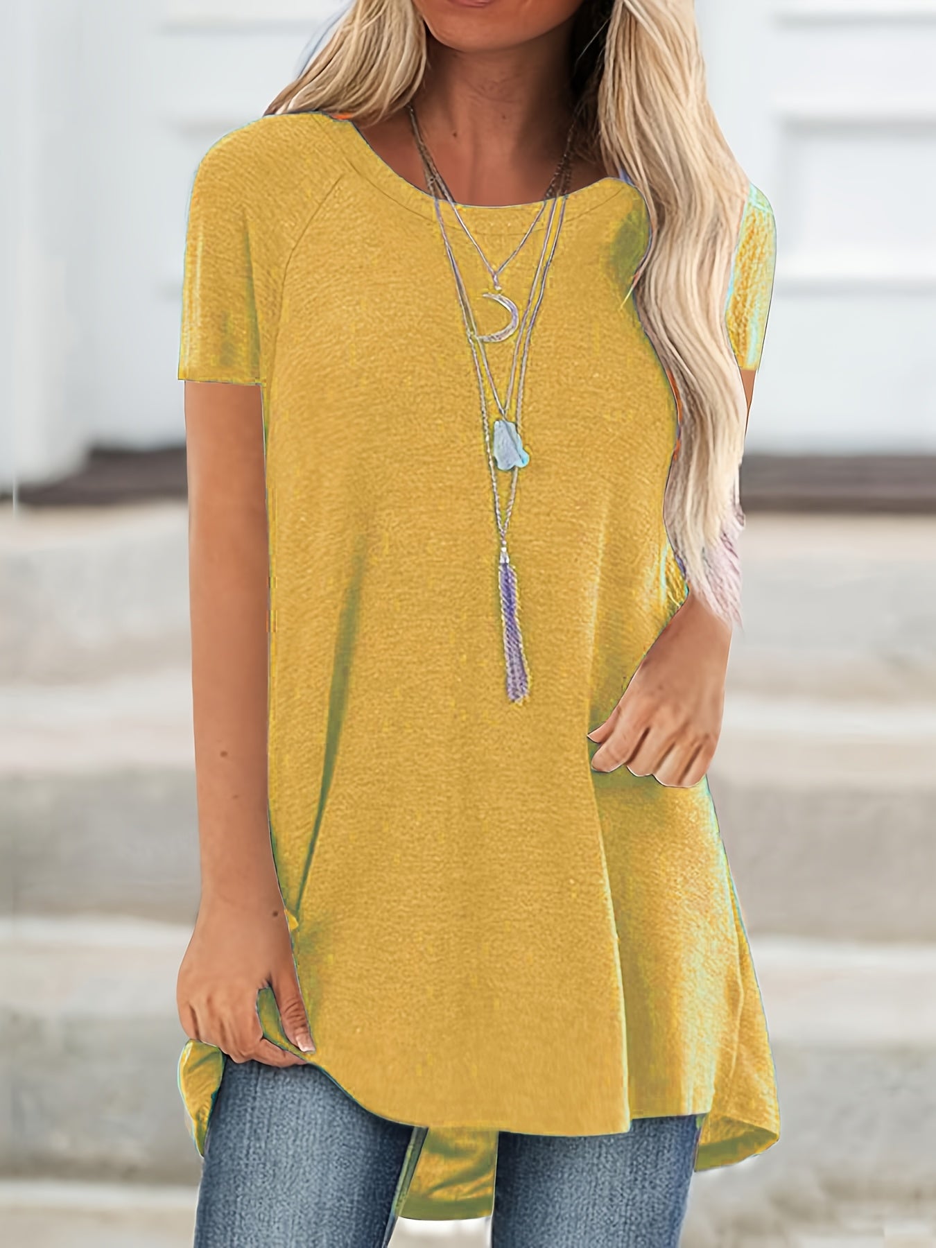 Faye | Women's Relaxed Casual Longline Crew Neck T-Shirt