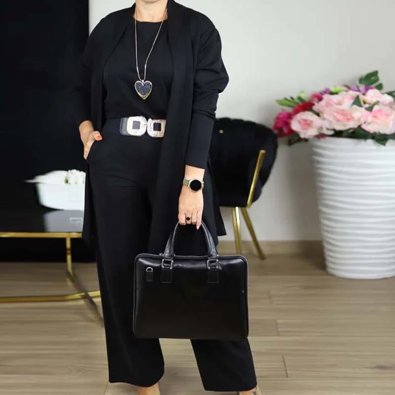 Women's Chic 3-Piece Ensemble: Long Cardigan, Top, and Trousers