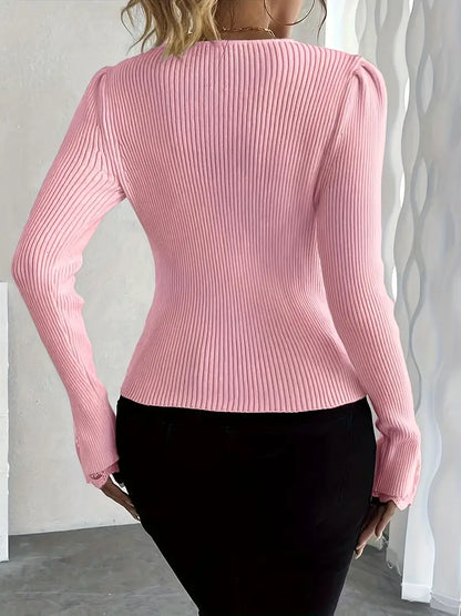 Women's Cropped Floral V-Neck Ribbed Top with Sleeves