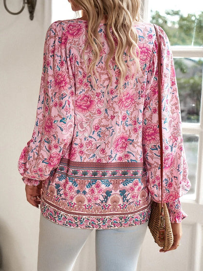 Beverly | Women's Longline Summer Floral Top with Drawstring