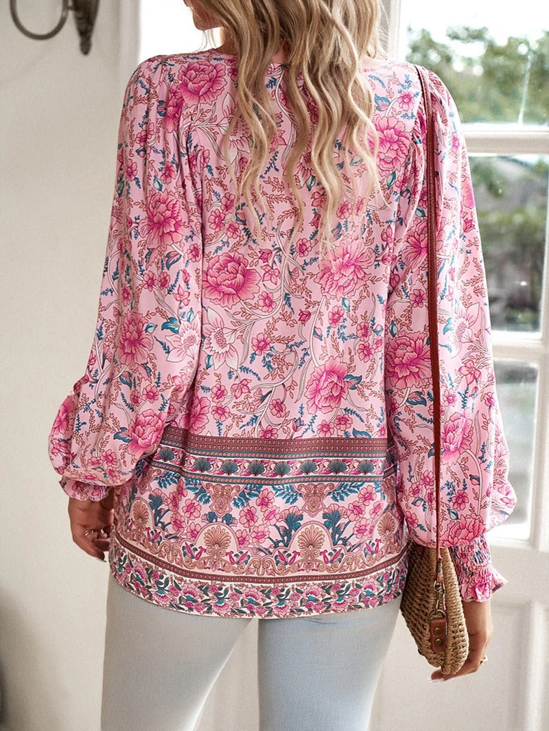 Beverly | Women's Summer Floral Top with Drawstring