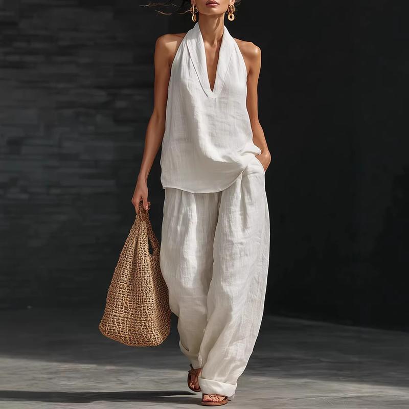 Ainhoa | Women's Longline Casual Tank Top and Wide-Leg Trouser Set