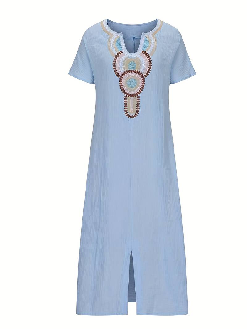 Demi | Women's Boho Maxi Split Dress with Neckline and Side Slit