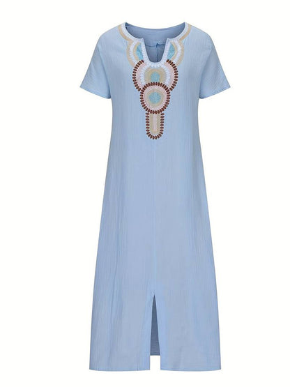 Demi | Women's Boho Maxi Split Dress with Neckline and Side Slit