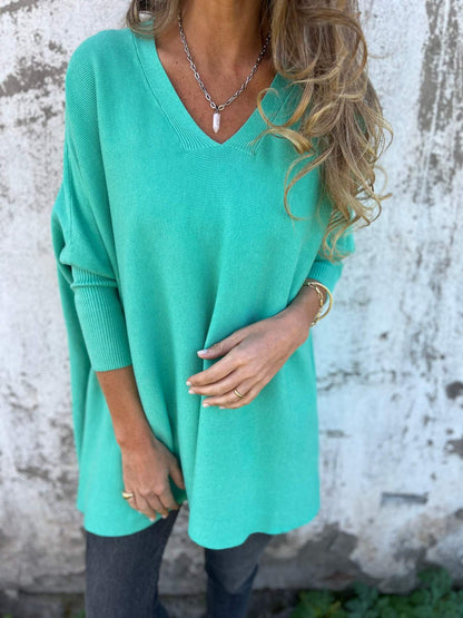 Hannah | Women's Longline V-Neck Jumper with Side Slit and Side Slits