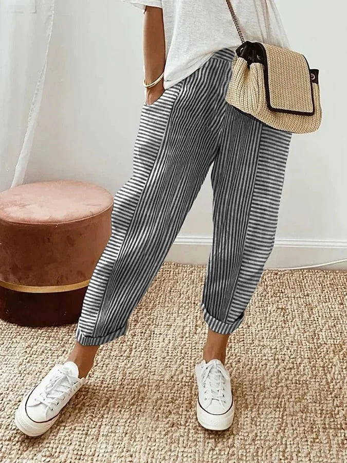 Klara | Women's Striped Trousers with Pockets and Drawstring