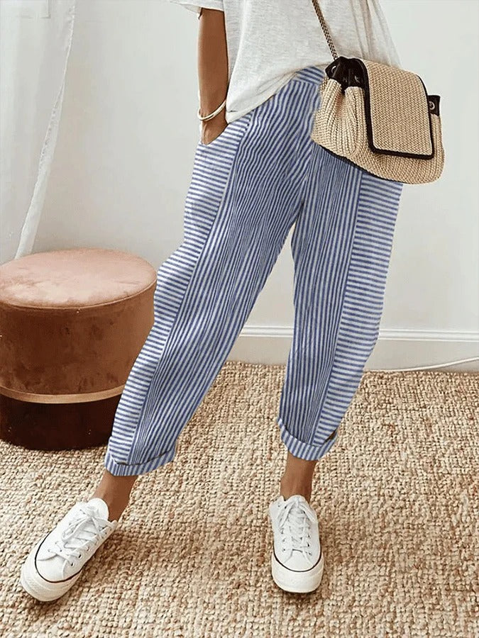 Kae | Women's Relaxed Striped Trousers with Pockets and Drawstring