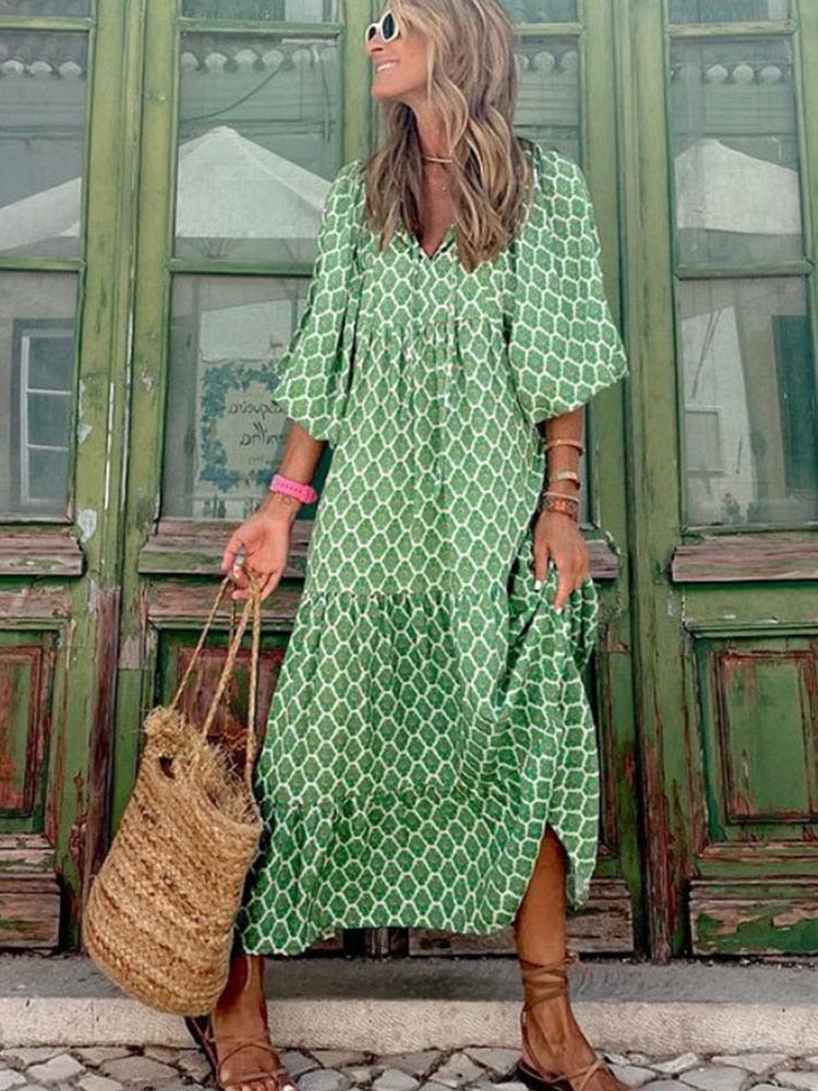 Merel | Women's Bohemian Maxi Dress with Long Sleeve