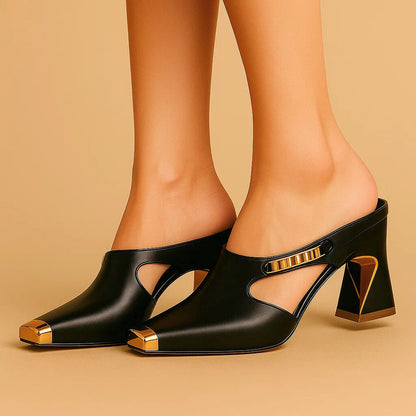 Alessia | Women's Cushioned Square-Toe Chic Heels with Arch Support and Cut-Out
