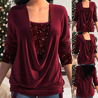 Kiara | Women's Cropped Long Sleeve Sequin Shirt