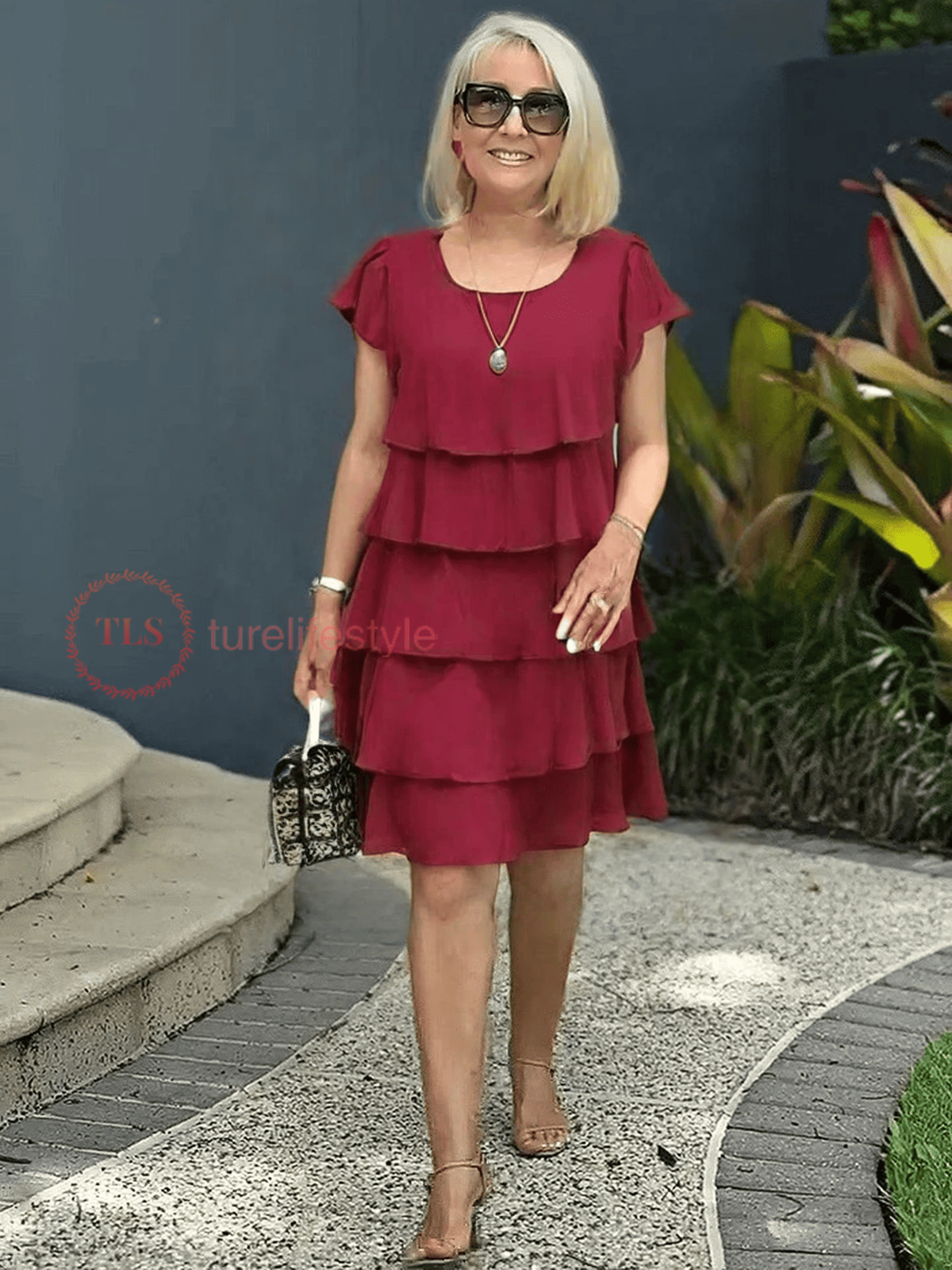Paige | Women's Loose Midi Dress with Round Neck and Short Sleeve