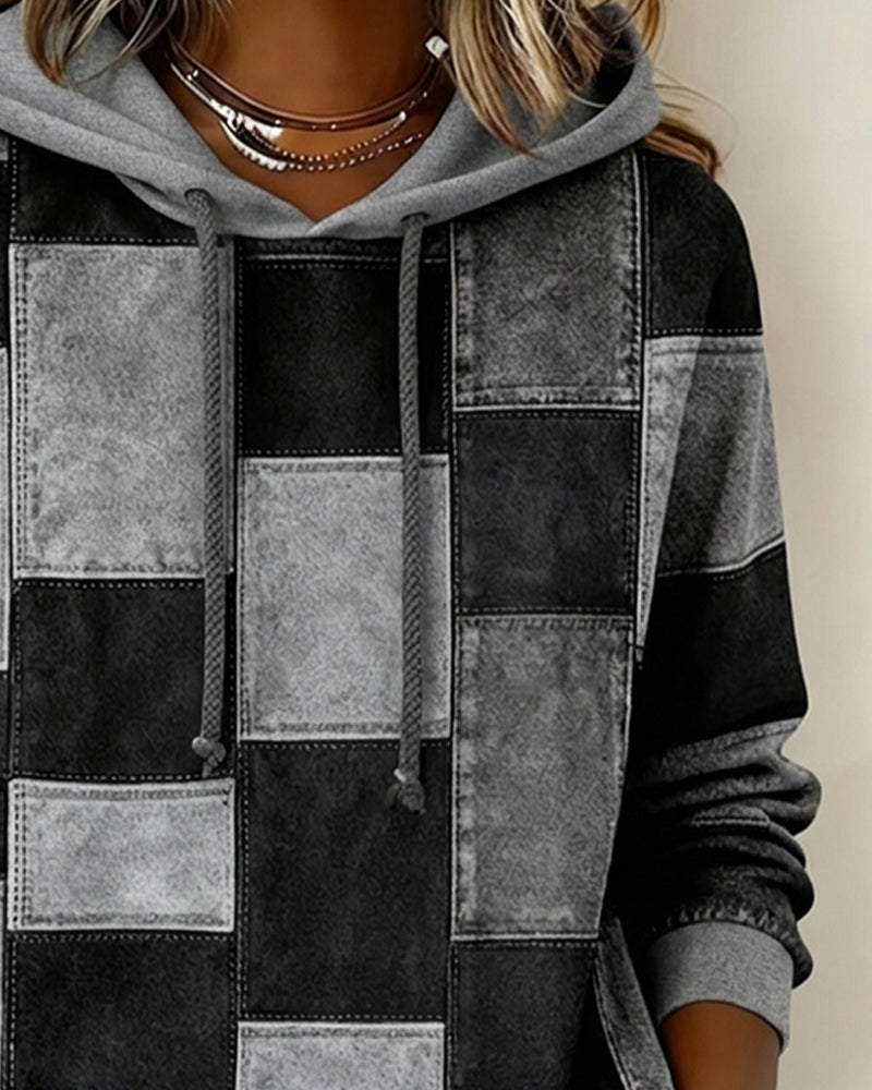 Women's Chic Long-Sleeve Checkered Hoodie