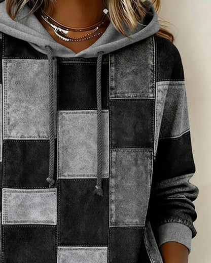 Women's Chic Long-Sleeve Checkered Hoodie