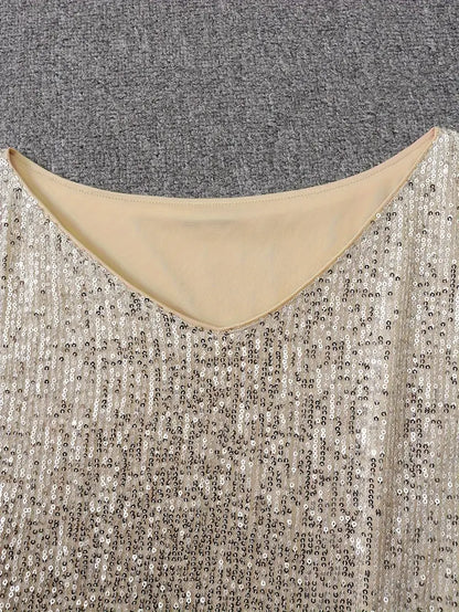 Women's Contrast Sequin Party Mini Dress