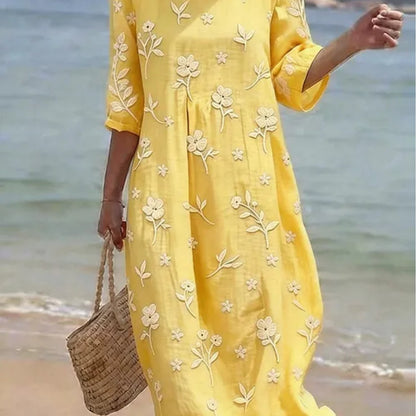 Sophie | Women's Embroidered Mid-Sleeve Midi Dress