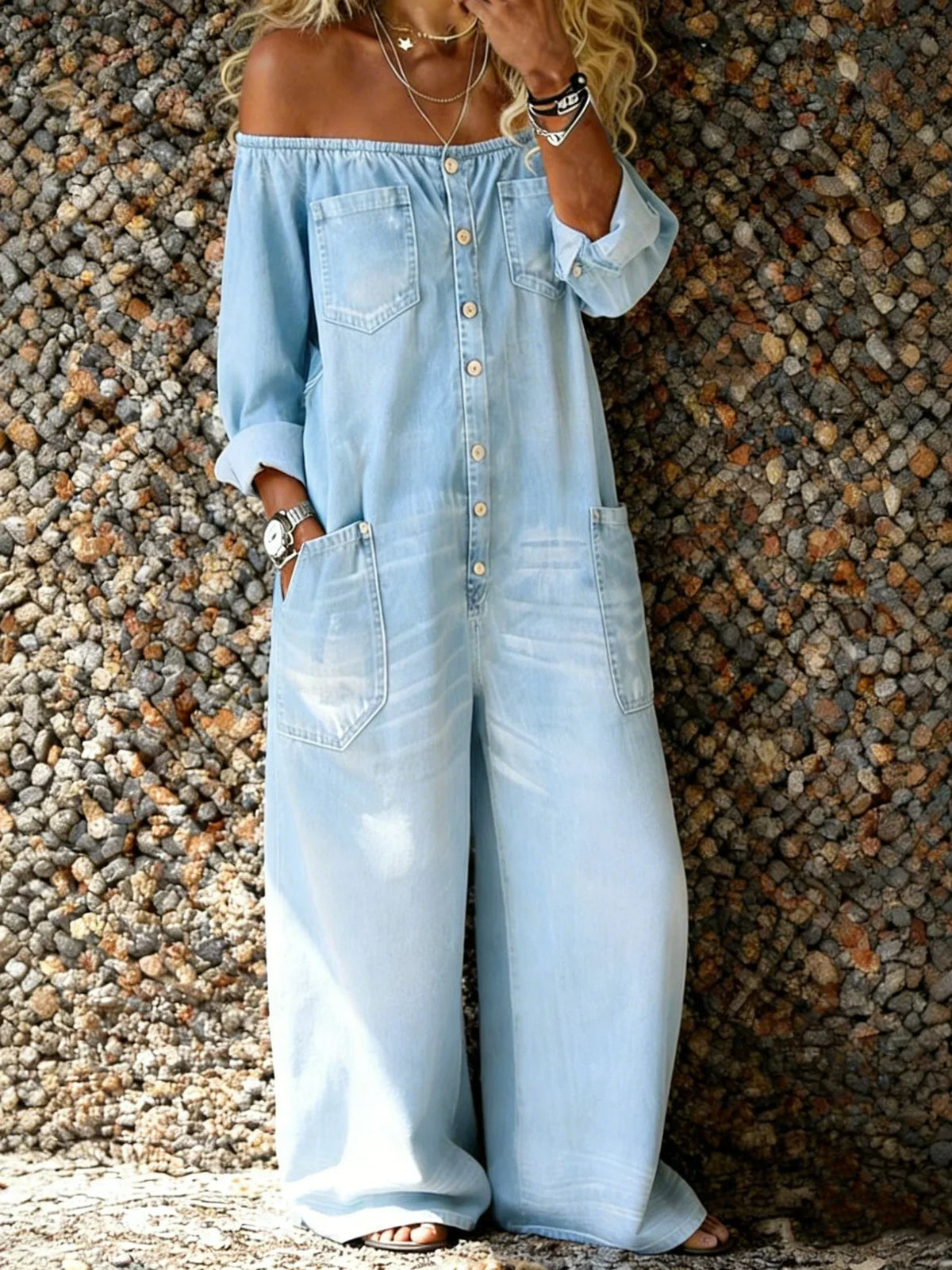 Noa | Women's Jumpsuit with Off-Shoulder Neckline and Pockets