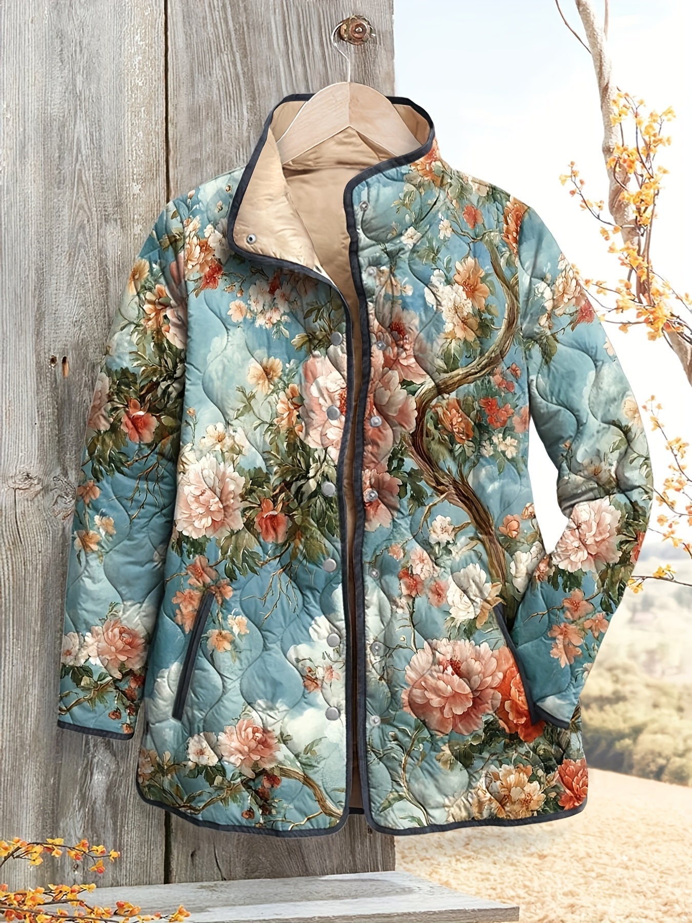 Women's Relaxed Vintage Floral Garden Quilted Jacket