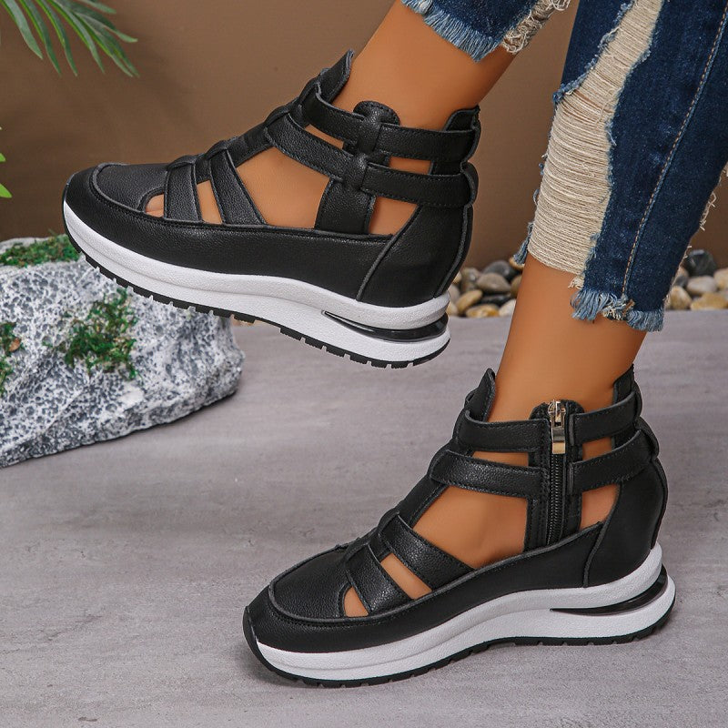 Women's Cushioned Open-Toe Lightweight Wedge Sandals with Side Zip for Ultimate Comfort