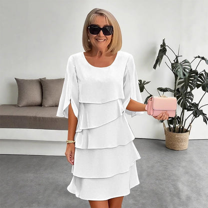 Chic Layered Midi Dress with Puff Sleeves for Women