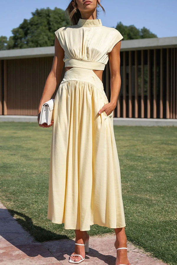 Quincy | Women's Midi Dress with Cut-Out and Pockets