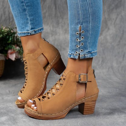 Women's Cushioned Open-Toe Nessa Lattice-Heel Sandals with Cut-Out
