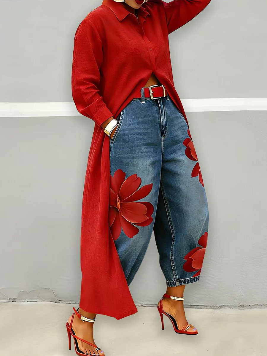 Sophia | Women's Elegant Flower Trousers with Pockets