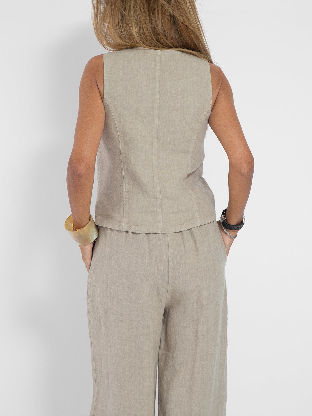 Aira | Women's Buttoned Vest & Wide-Leg Trousers Set