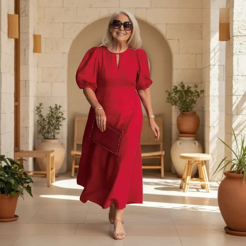 Juliana | Women's Elegant Puff-Sleeve Midi Dress