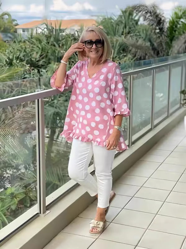 Chloe | Women's Polka Dot Stylish V-Neck Blouse