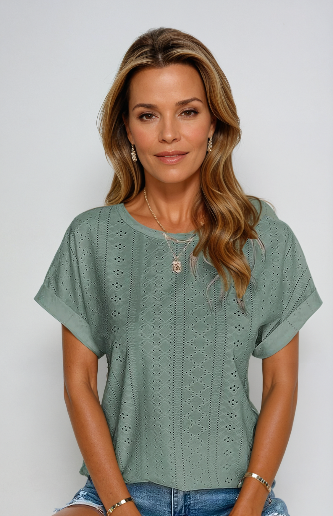 Becky | Women's Casual Eyelet Top with Short Sleeve