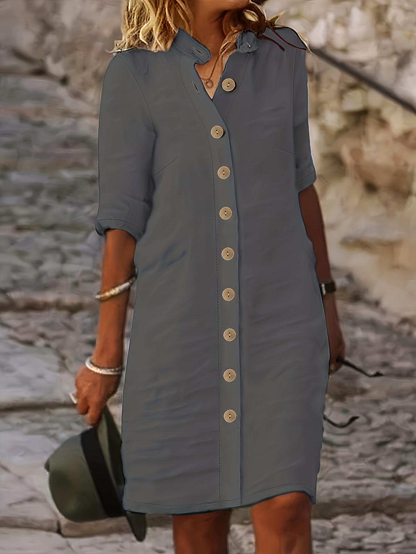 Hannah | Women's Casual Midi Dress with Button Placket