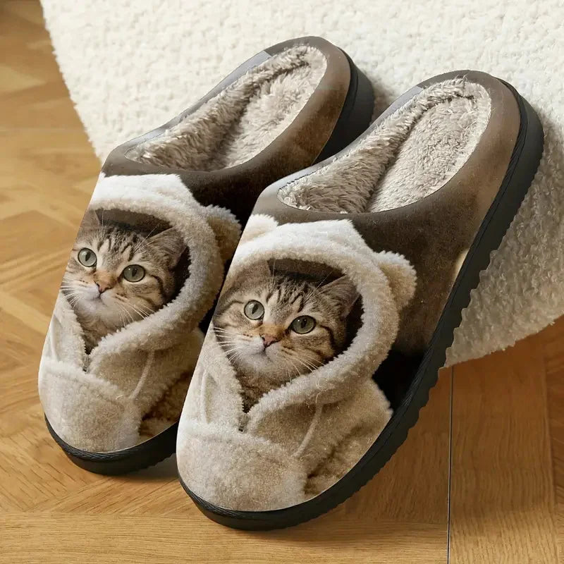 Cushioned Adorable 3D Cat Face Cozy Slip-On Slippers