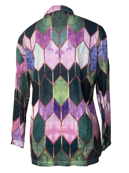 Bianca | Women's Longline Colourful Geometric Zip-Up Shirt