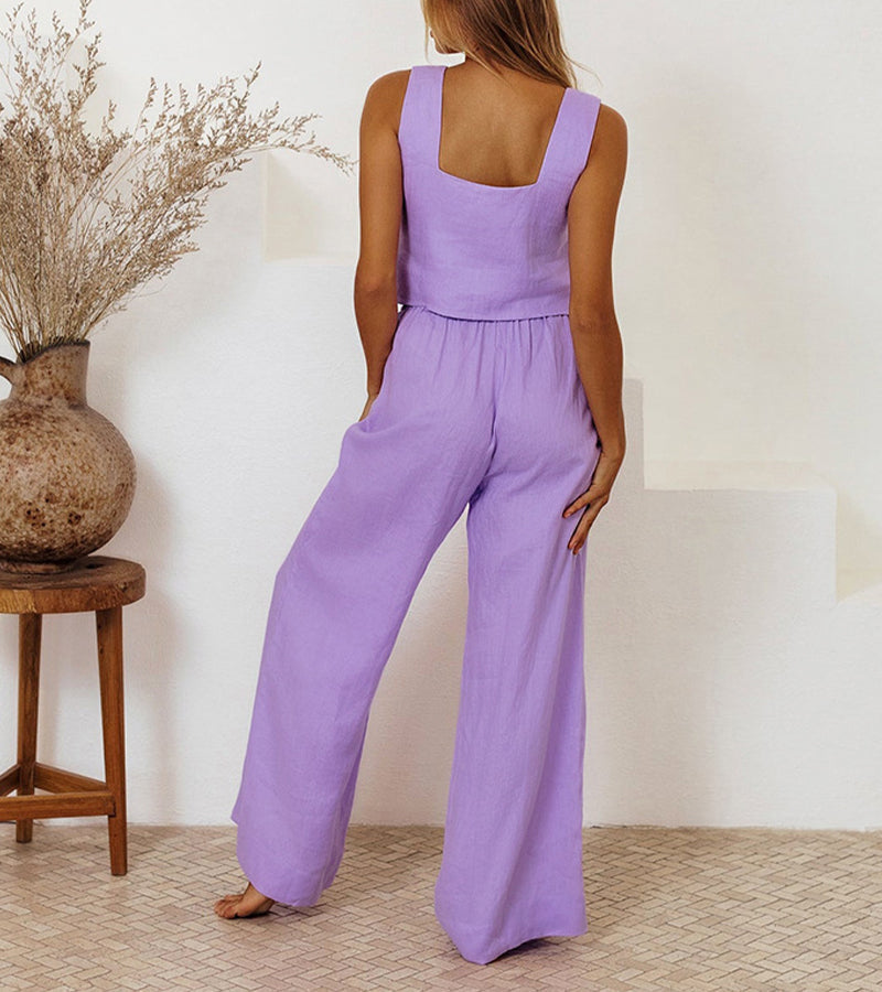 Milena | Women's Minimalist Top and Wide-Leg Trousers Set