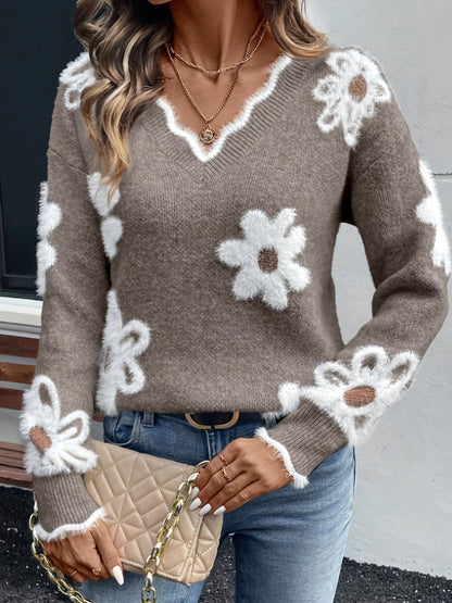 Lory | Women's Elegant V-Neck Floral Jumper