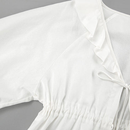 Lysandra | Women's Relaxed Ruffled Tie-Front Top & Shorts Set