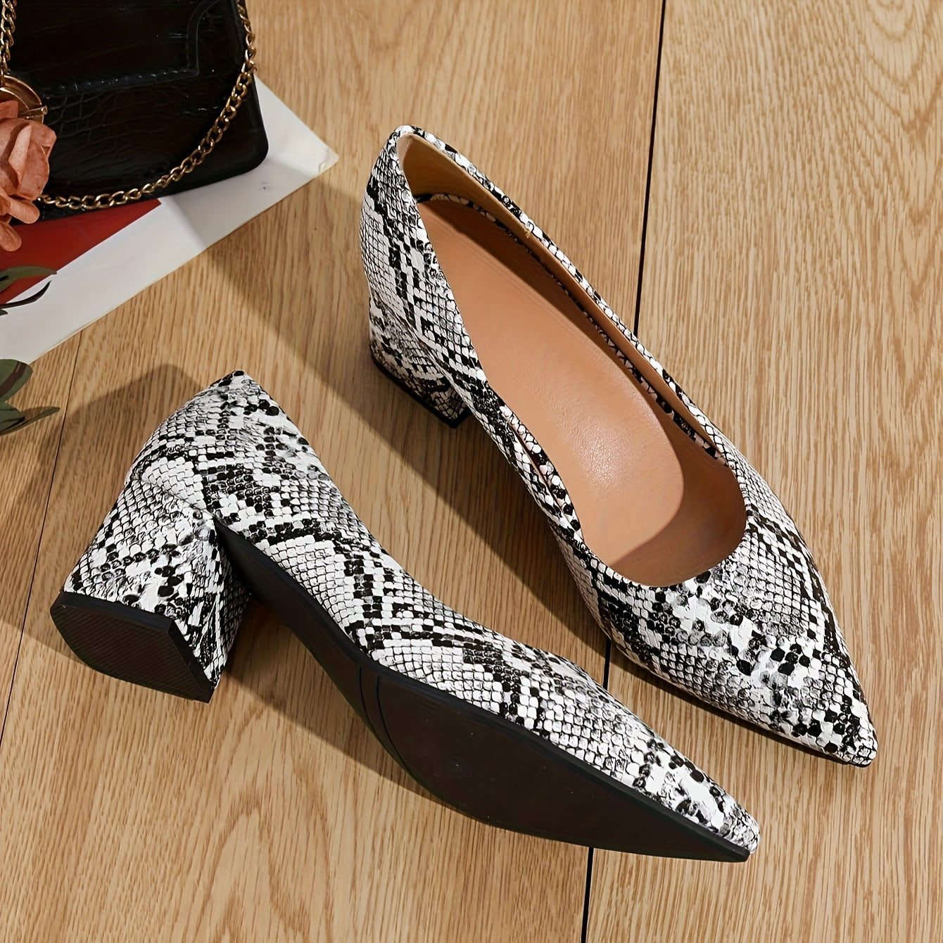 Jayne | Women's Slip-On Snake Print Pointed-Toe Heels